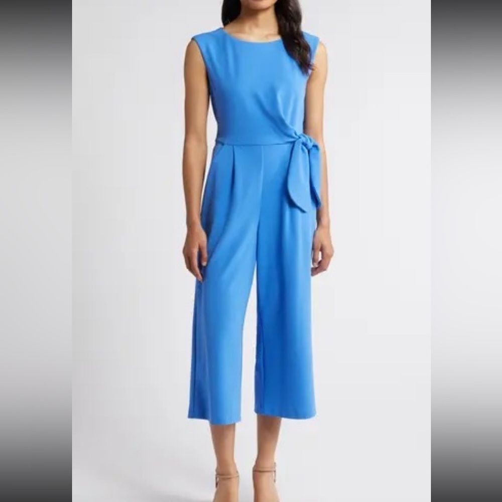 Tahari Side Tie Scuba Crepe Crop Wide Leg Jumpsuit size 14 NWT